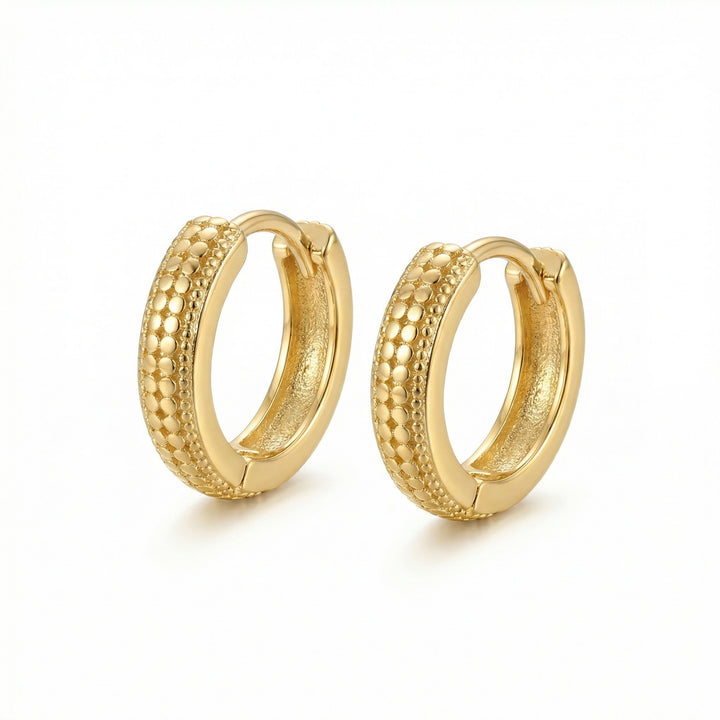 ✨ 925 Sterling Silver Textured Beaded Huggie Hoop Earrings ✨