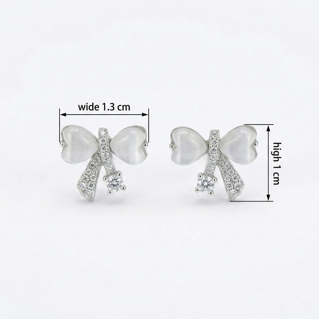 ✨ 925 Sterling Silver Heart Cat's Eye Bow Stud Earrings ✨