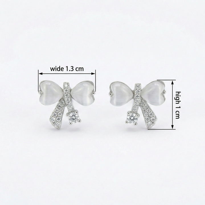 ✨ 925 Sterling Silver Heart Cat's Eye Bow Stud Earrings ✨