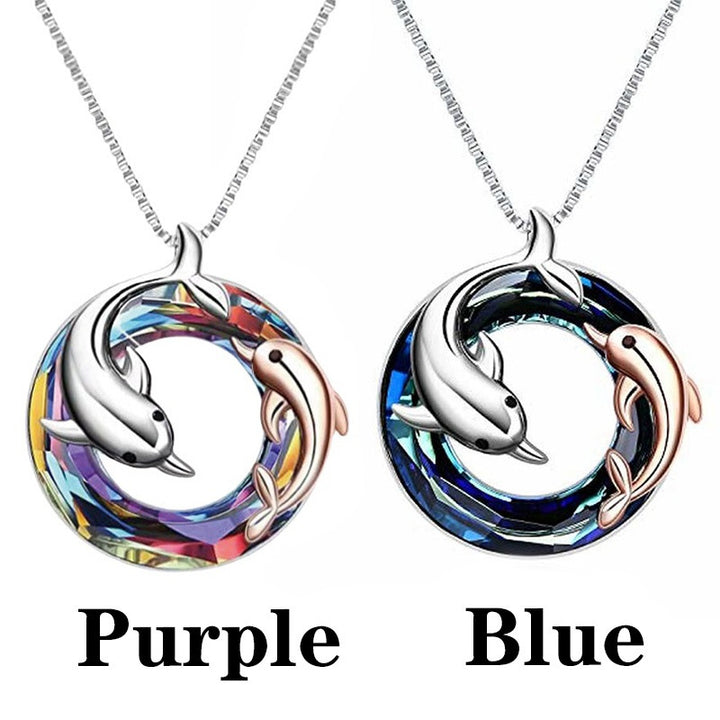 Women’s Colorful Circle Crystal Dolphin Pendant Necklace – Stylish Alloy Jewelry