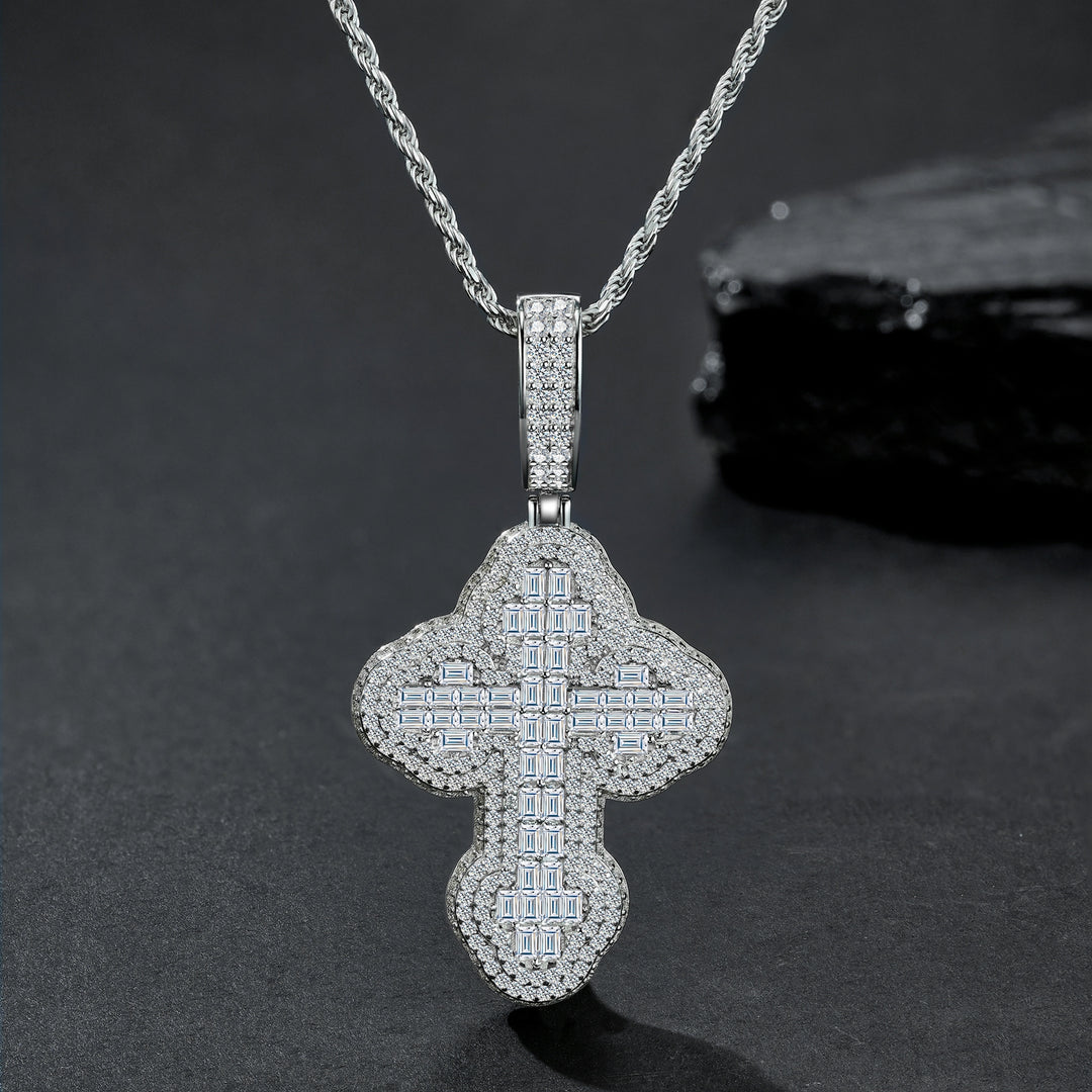 ✨ 925 Sterling Silver Minimalist Moissanite Cross Pendant Necklace – Platinum-Plated Elegance ✨