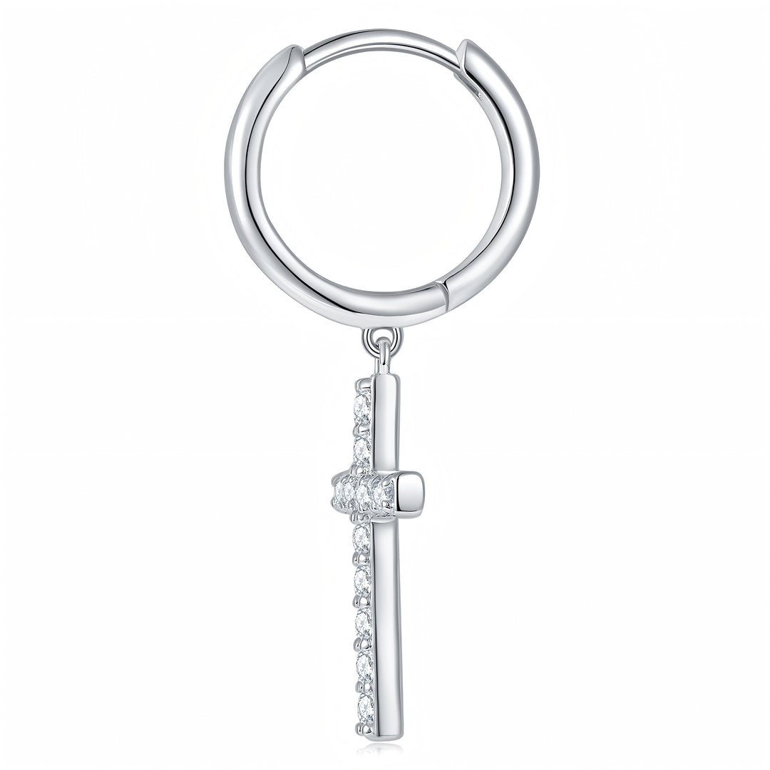 Luxury Minimalist Moissanite Cross Earrings – Platinum-Plated S925 Silver