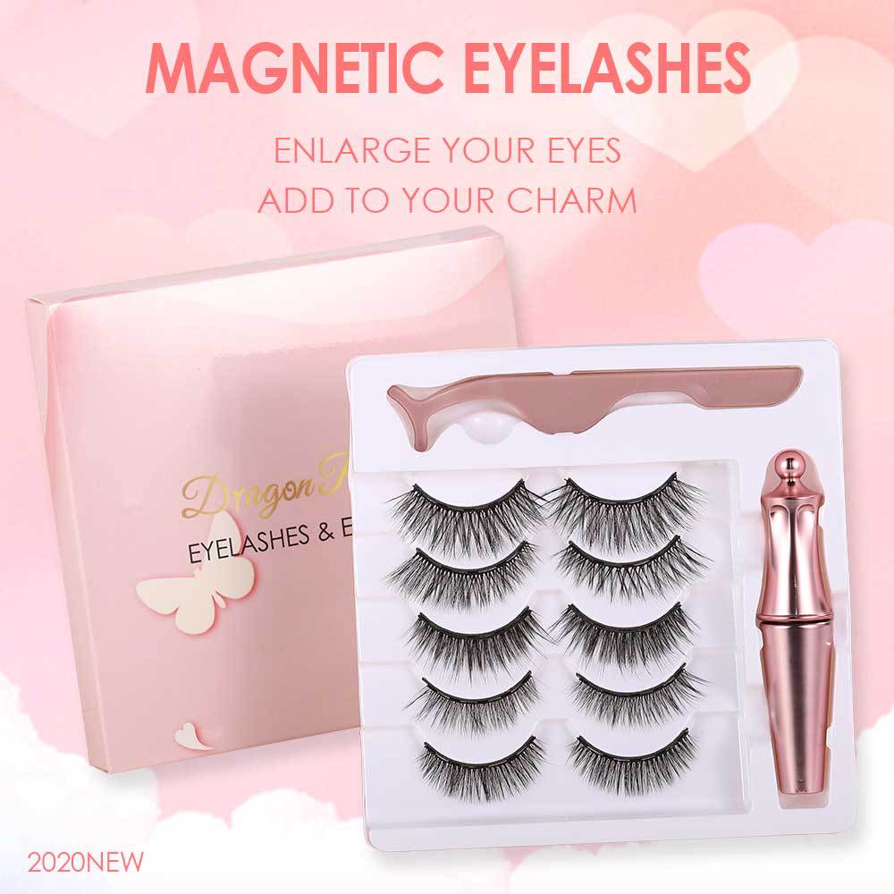 🧲👁️ Mink Magnetic Eyelashes – 5 Pairs Reusable False Lashes Set with Eyeliner & Tweezers