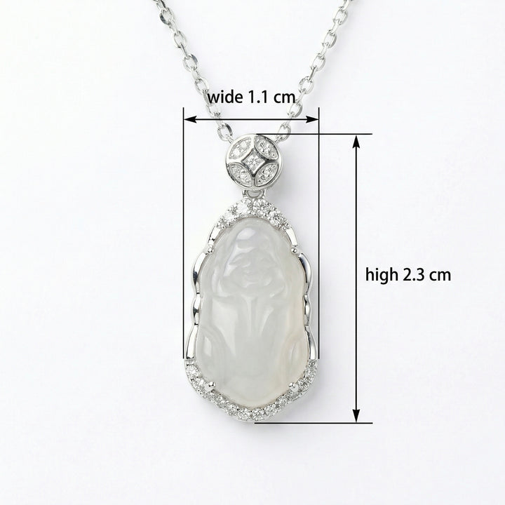 💎 White Jade Buddha Pendant Necklace with Diamond Accents