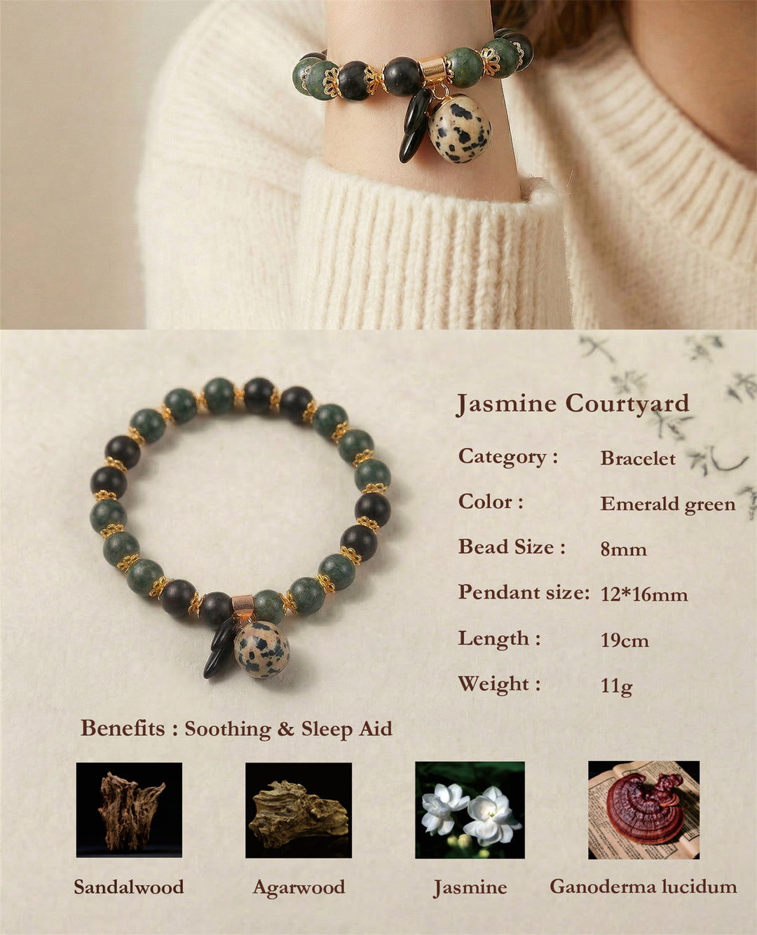 Chinese Herbal Bead Bracelet – Lightweight Wellness Jewelry