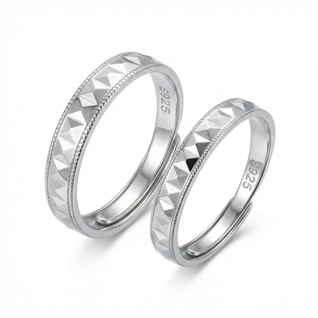 925 Sterling Silver Elegant Pyramid-Studded Adjustable Couple Rings Set