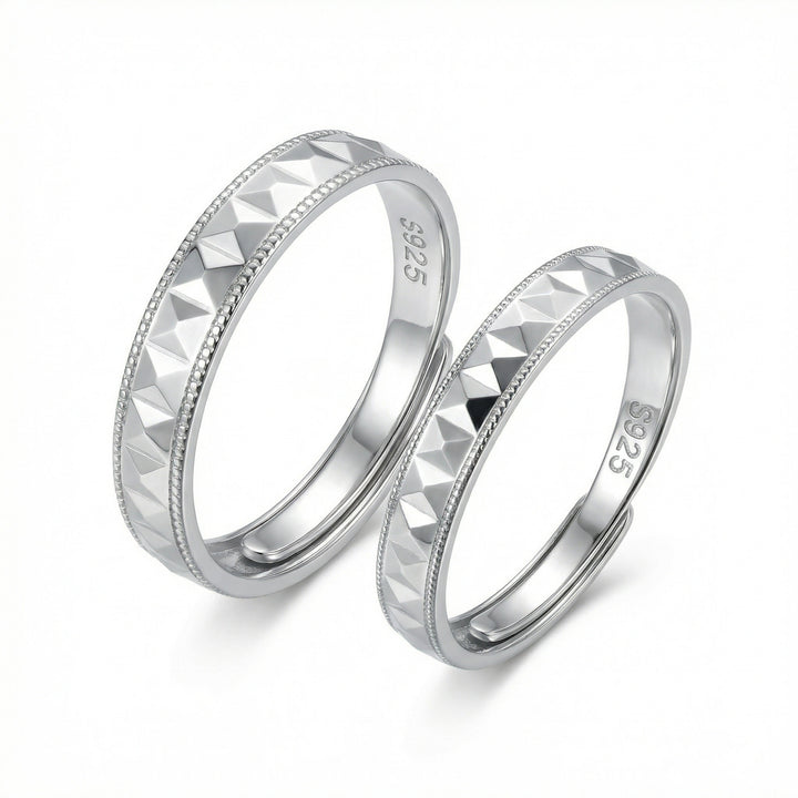 925 Sterling Silver Elegant Pyramid-Studded Adjustable Couple Rings Set