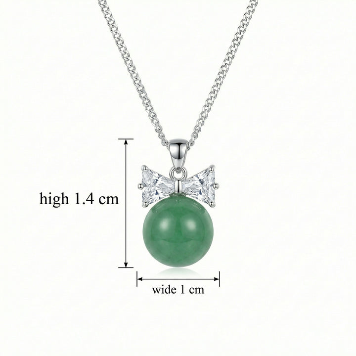 925 Sterling Silver Green Jade Sphere Necklace – Sparkling Bowknot Pendant
