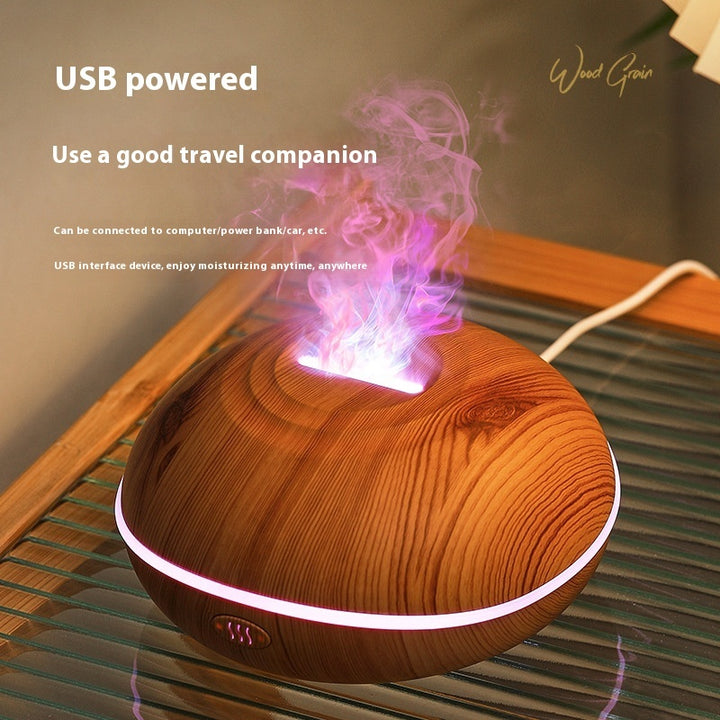 🔥💧 Colorful Flame Wood Grain Aromatherapy Humidifier | Retro USB Ultrasonic Diffuser ✨