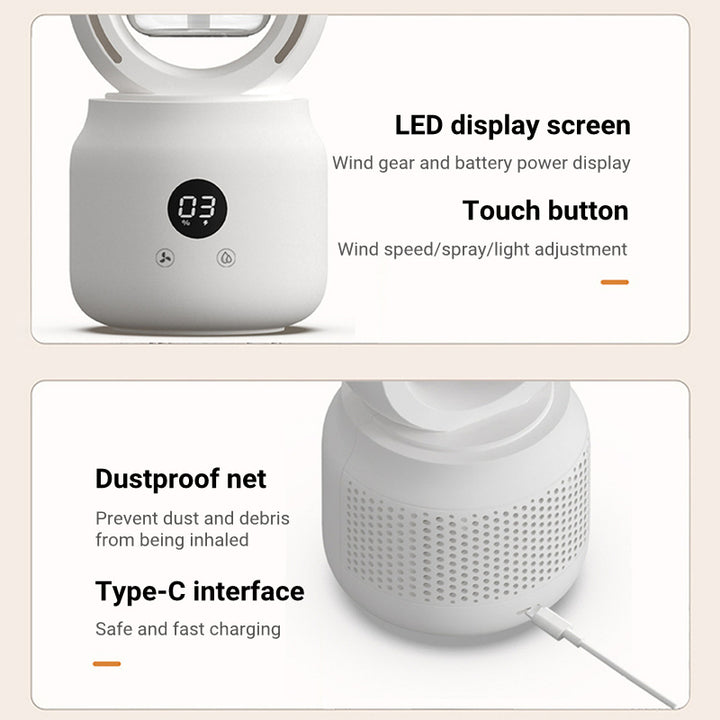 🌬️💧 Bladeless Mist Fan | USB Rechargeable Air Cooler & Humidifier ❄️✨