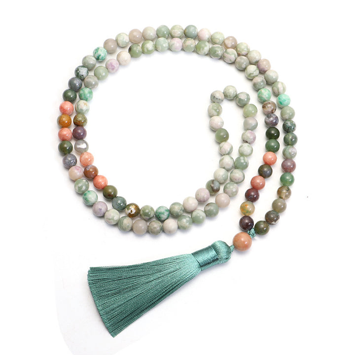 108 Natural Stone Tassel Necklace – Indian Agate Bohemian Style