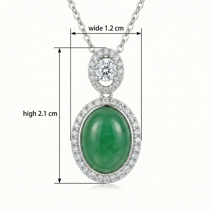 925 Sterling Silver Oval Green Jadeite Pendant Necklace with Diamond Halo
