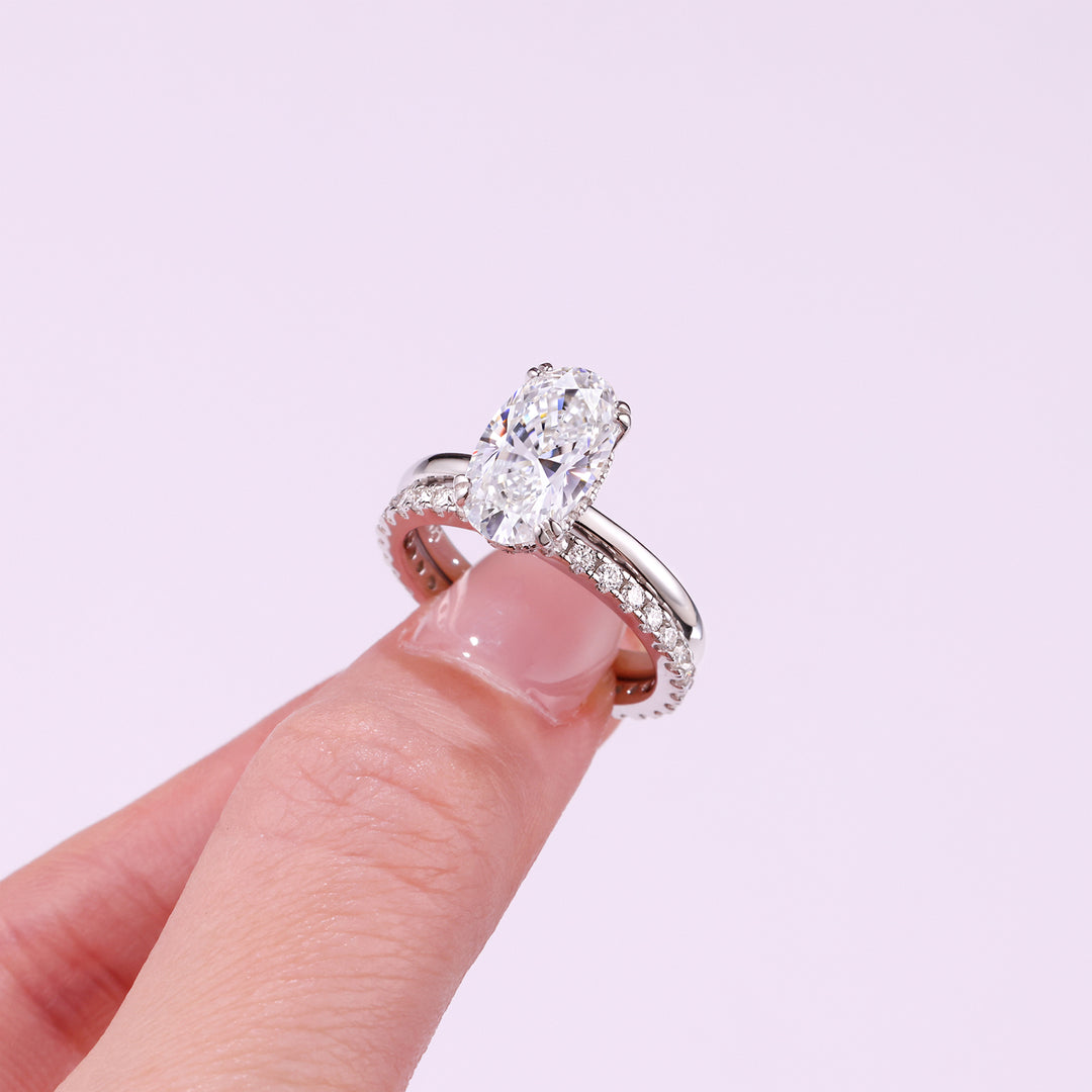 💍 Egg-Shaped Moissanite Double Ring Set – Platinum-Plated S925 Silver (7×12 mm) 💍
