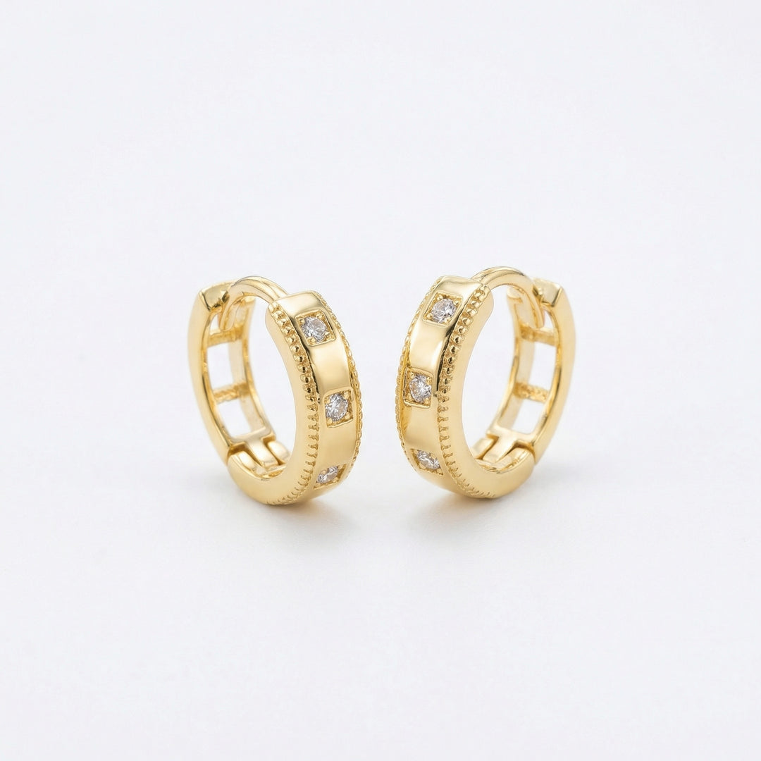 ✨ 925 Sterling Silver Huggie Hoop Earrings with Sparkling Accents & Milgrain Detailing ✨
