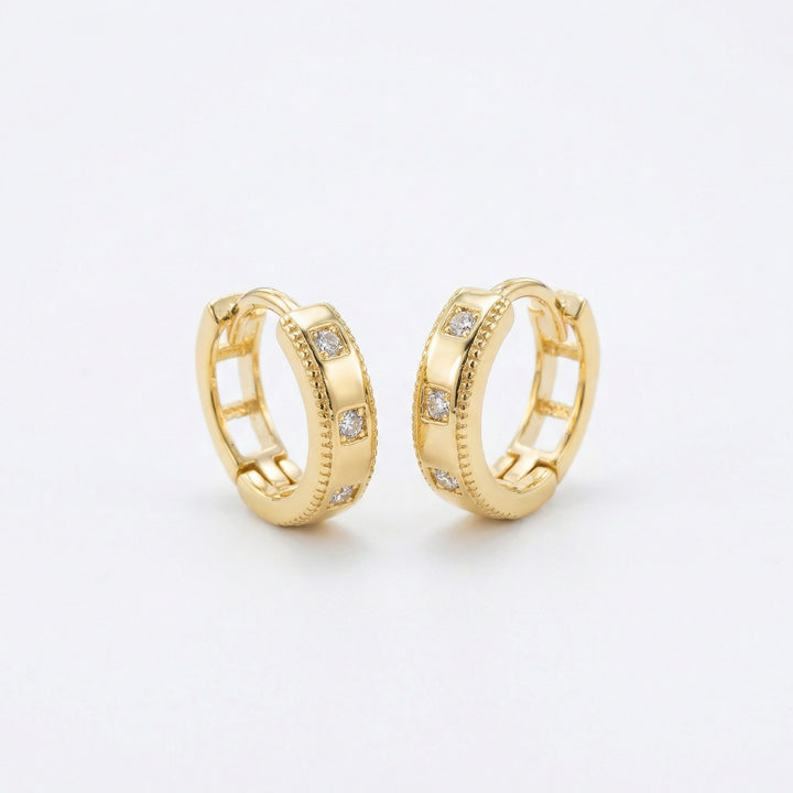 ✨ 925 Sterling Silver Huggie Hoop Earrings with Sparkling Accents & Milgrain Detailing ✨