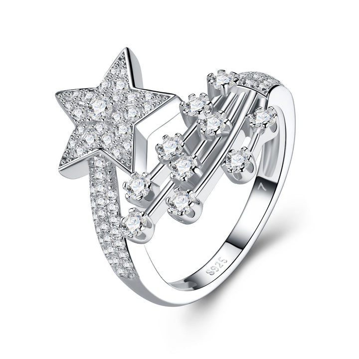 💍 Comet Moissanite Minimalist Ring – Platinum-Plated S925 Silver (5g, Sizes 5–9) 💍