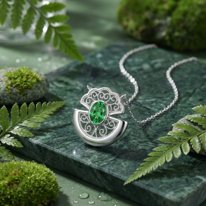 ✨ 925 Sterling Silver Elegant Vintage Filigree Pendant Necklace with Oval Green Gemstone ✨
