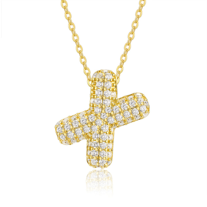 Bubble Letter-X Pendant Necklace – Gold-Plated S925 Silver with Moissanite Accent 💎