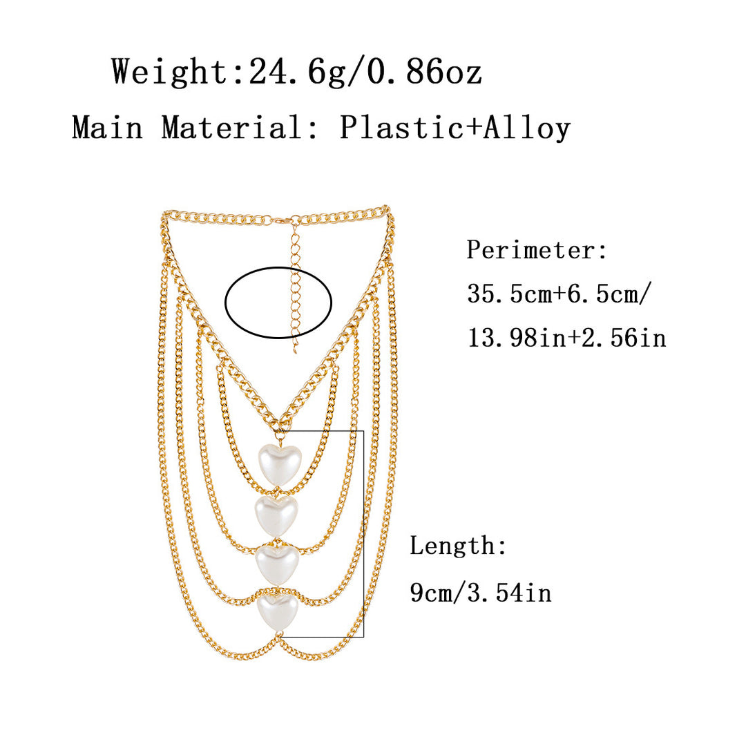 Women’s Tassel Peach Heart Pearl Necklace – Elegant Metal & Stone Jewelry