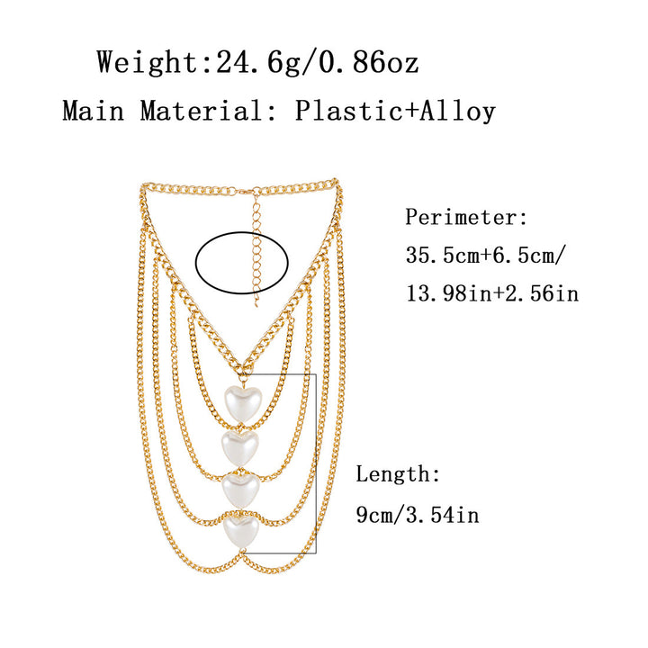 Women’s Tassel Peach Heart Pearl Necklace – Elegant Metal & Stone Jewelry