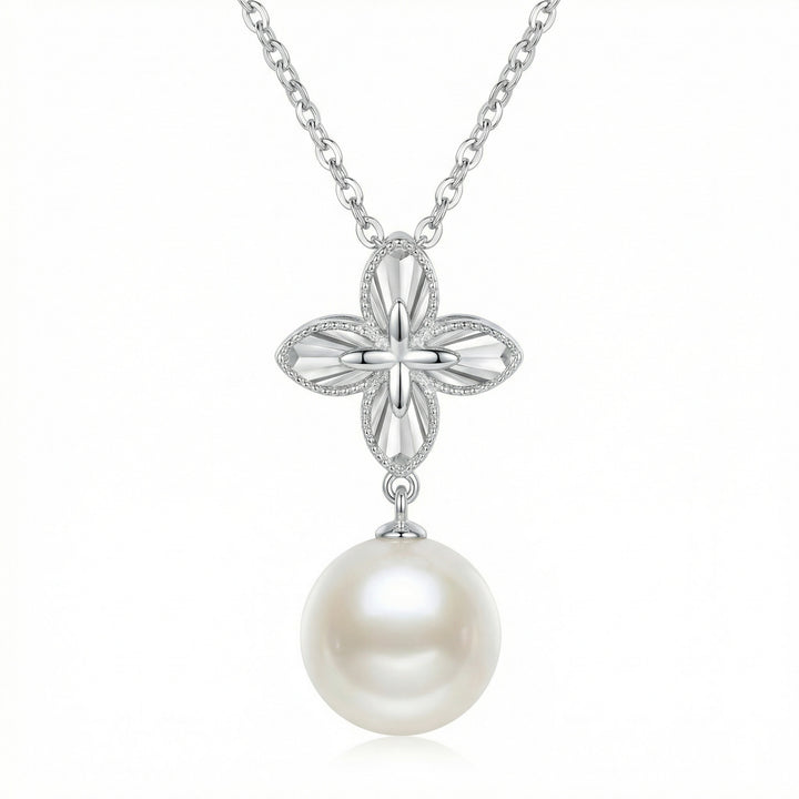 ✨ 925 Sterling Silver Four-Petal Flower Necklace with White Pearl ✨