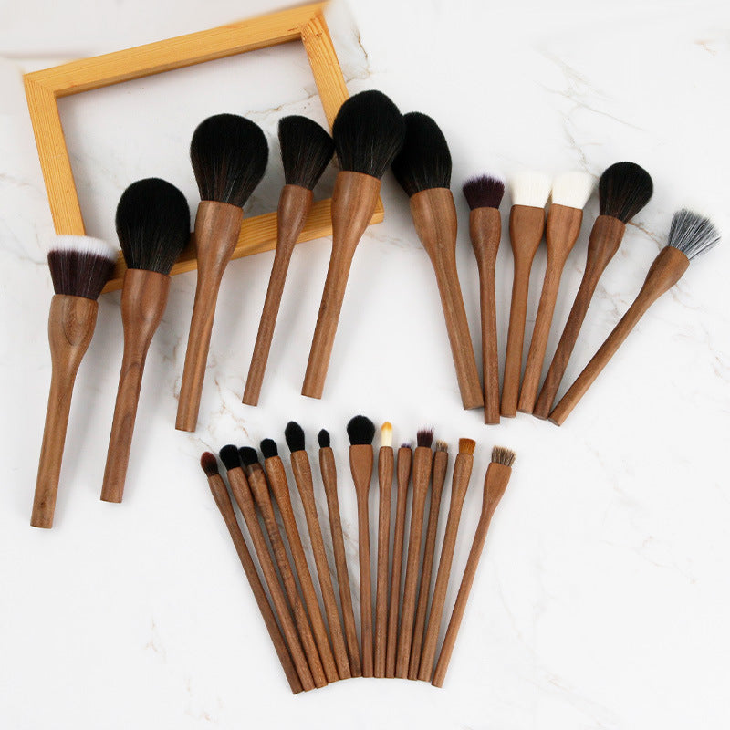 ✨ H Set Vintage Black Walnut Makeup Brush Set — 24-Piece Luxury Kit 💄🌿