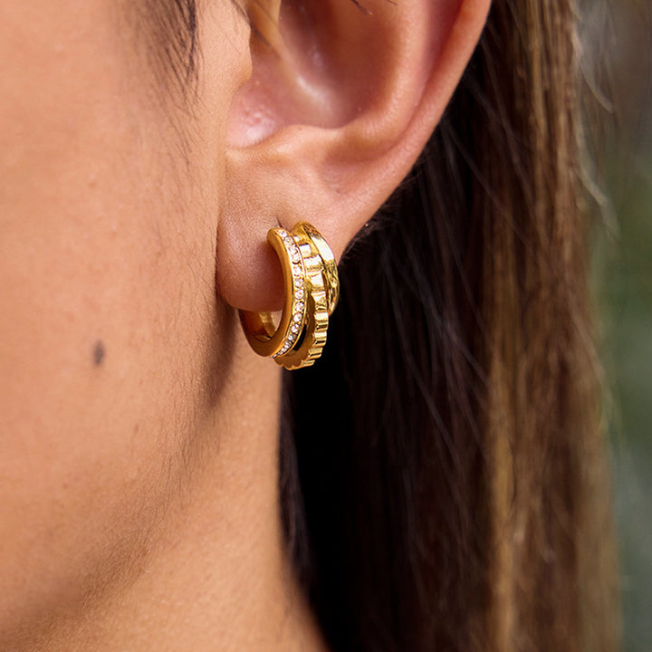 ✨ Stainless Steel Rhinestone Geometric Hoop Earrings – European & American Style ✨
