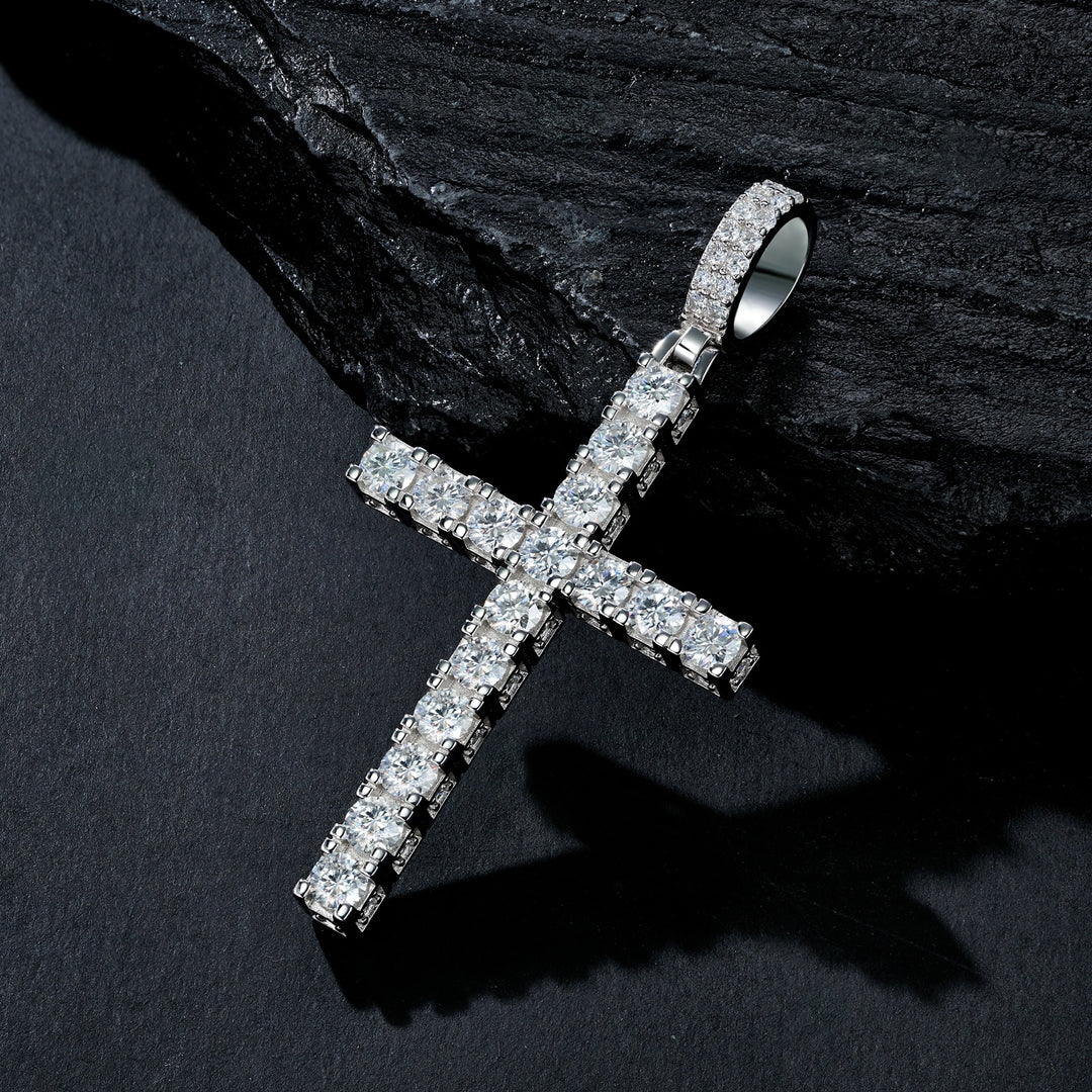✨ 925 Sterling Silver Luxury Moissanite Cross Pendant Necklace – Platinum-Plated Premium Design ✨
