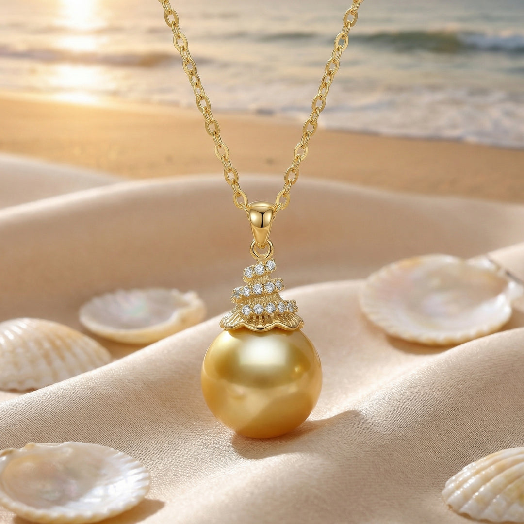 ✨ 925 Sterling Silver Champagne Pearl Pendant Necklace with Sparkling Accents ✨