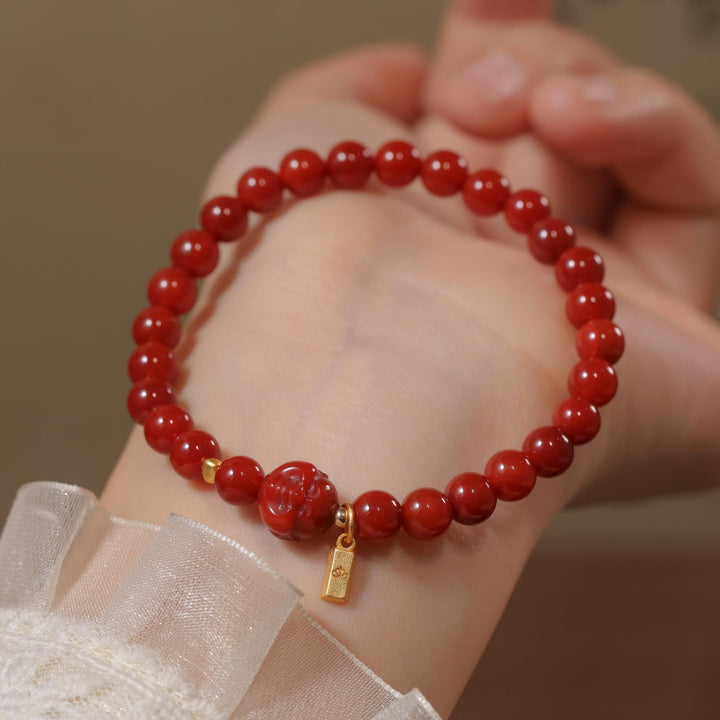 Natural Agate Single Circle Bracelet with Small Gold Bar Pendant – Elegant & Minimalist