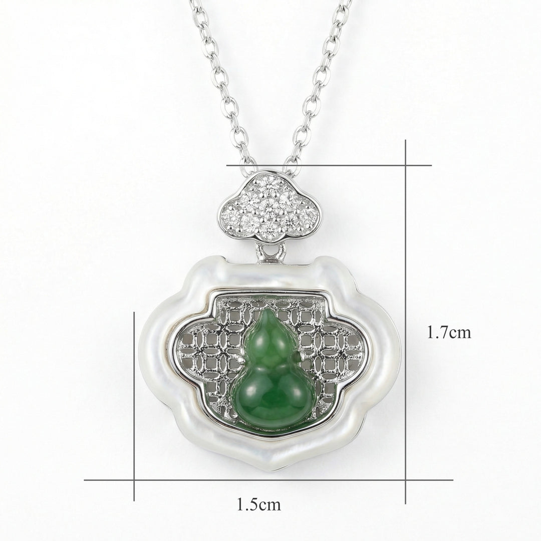 ✨ Ruyi Lock Jadeite Necklace – Lucky Hulu Pendant in Silver ✨