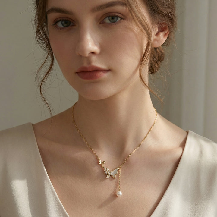 🦋 925 Sterling Silver Butterfly & Pearl Necklace