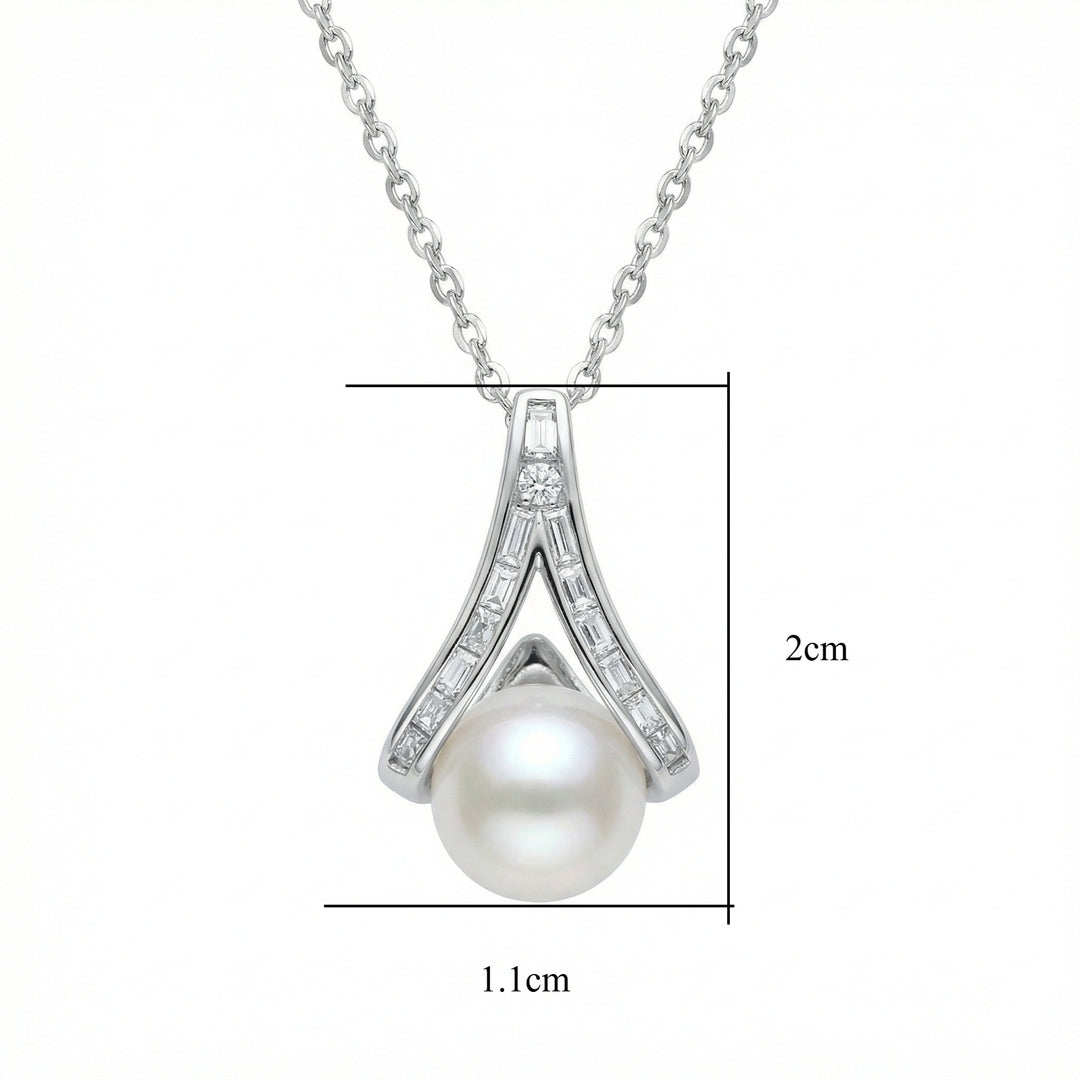 ✨ 925 Sterling Silver White Pearl Wishbone Pendant Necklace with Diamond Accents ✨