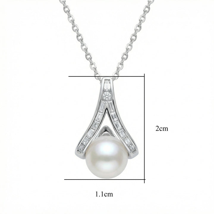 ✨ 925 Sterling Silver White Pearl Wishbone Pendant Necklace with Diamond Accents ✨