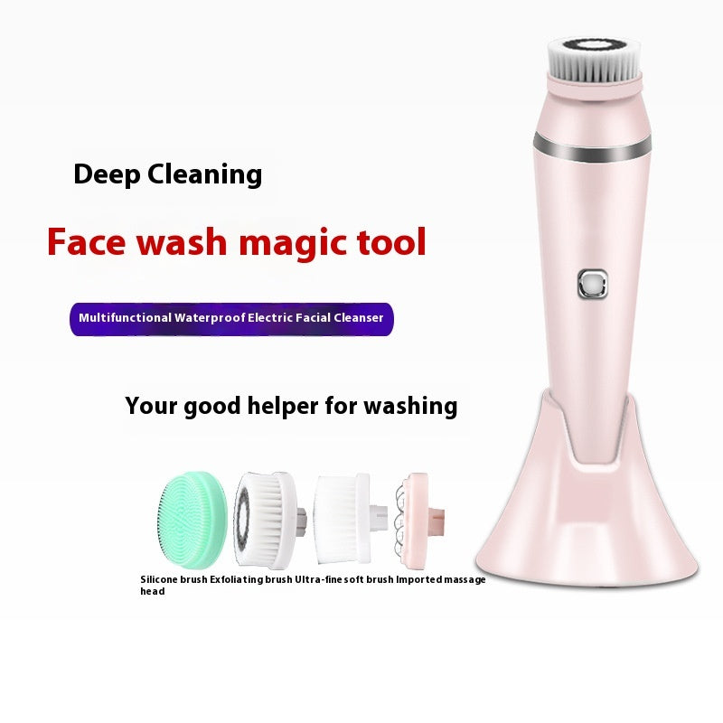 🧼💖 Waterproof Rechargeable Facial Brush | 4-in-1 Electric Pore Cleaner & Cleansing Instrument