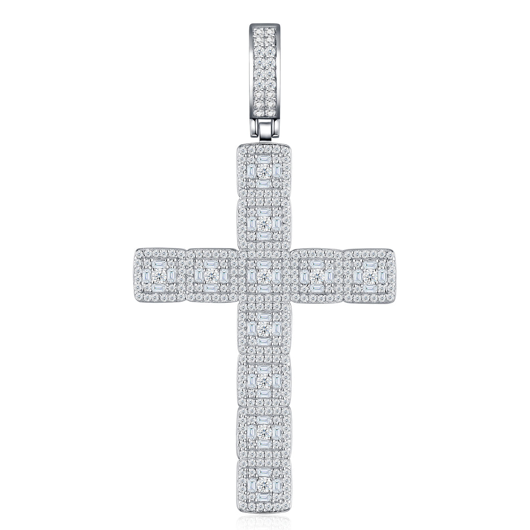 ✨ 925 Sterling Silver Minimalist Moissanite Cross Pendant Necklace – Platinum-Plated Luxury ✨
