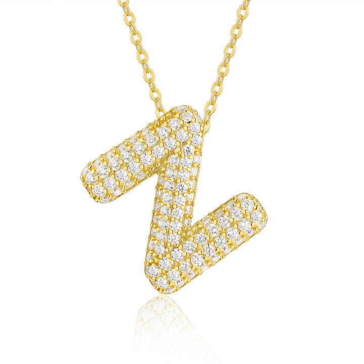 ✨ S925 Gold-Plated Bubble Letter Z Moissanite Pendant Necklace ✨