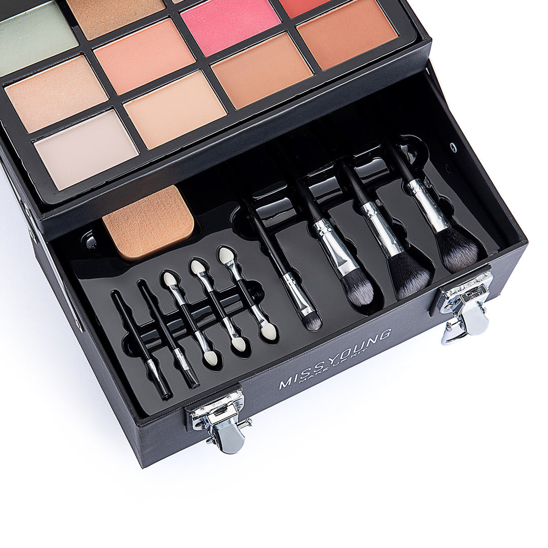 💄 All-in-One Eye Shadow & Lip Gloss Cosmetic Set – Full Makeup Kit (Black & Pink) ✨