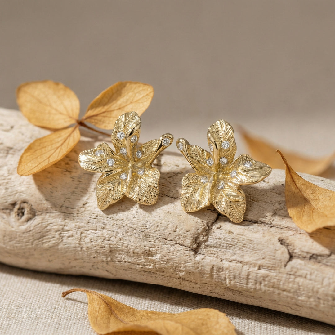 ✨ 925 Sterling Silver Textured Flower Stud Earrings with Diamond Accents ✨