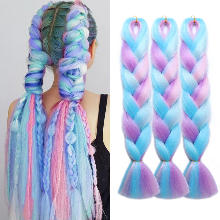 24 Inch Ombre Rainbow Jumbo Braiding Hair – Mixed Color Synthetic Extensions for Box Braids & Dreadlocks