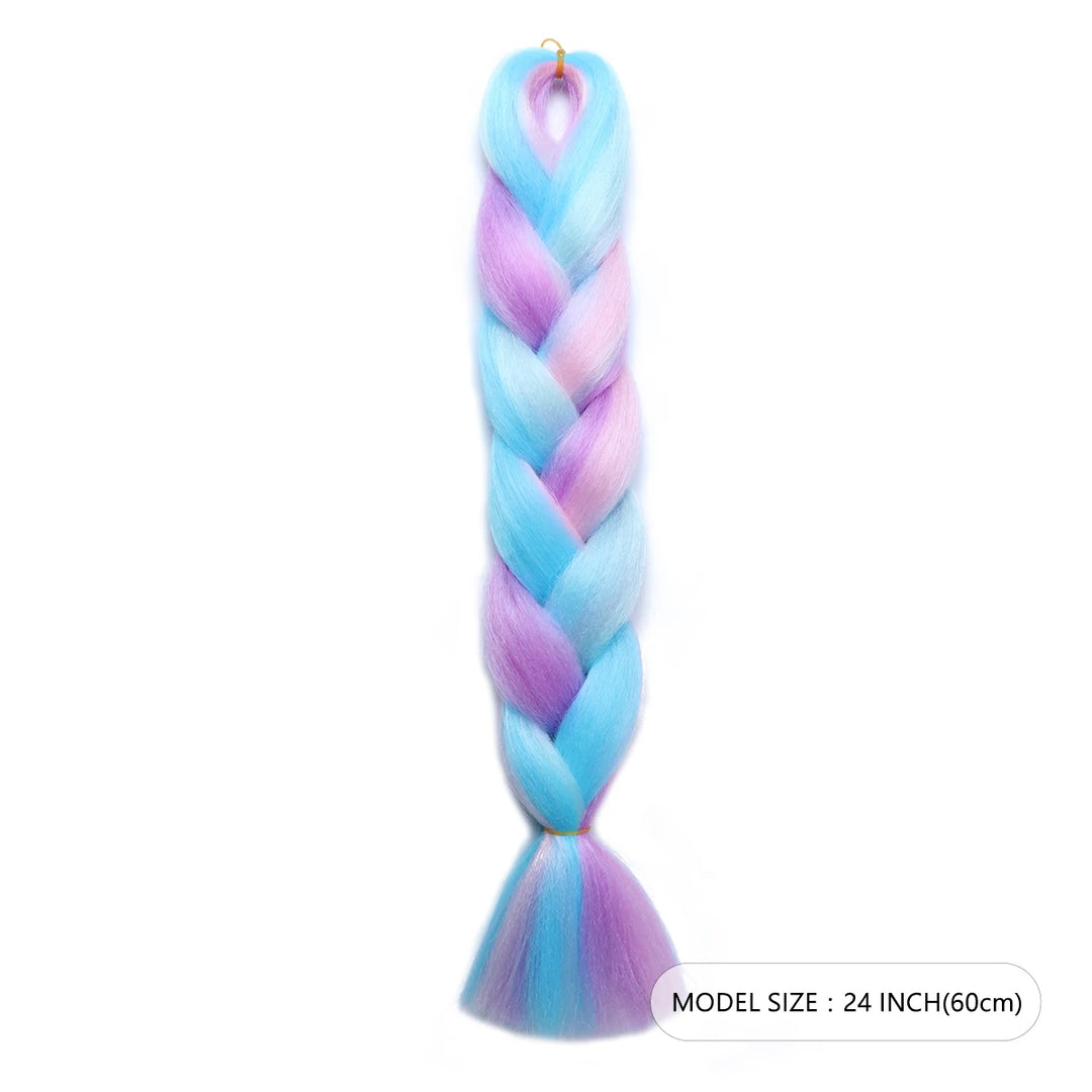 24 Inch Ombre Rainbow Jumbo Braiding Hair – Mixed Color Synthetic Extensions for Box Braids & Dreadlocks