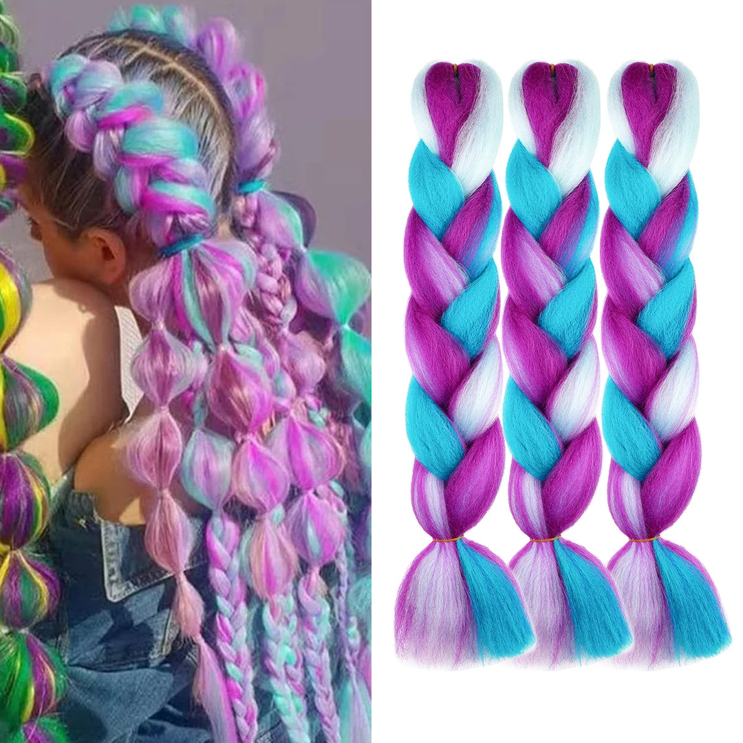 24 Inch Ombre Rainbow Jumbo Braiding Hair – Mixed Color Synthetic Extensions for Box Braids & Dreadlocks