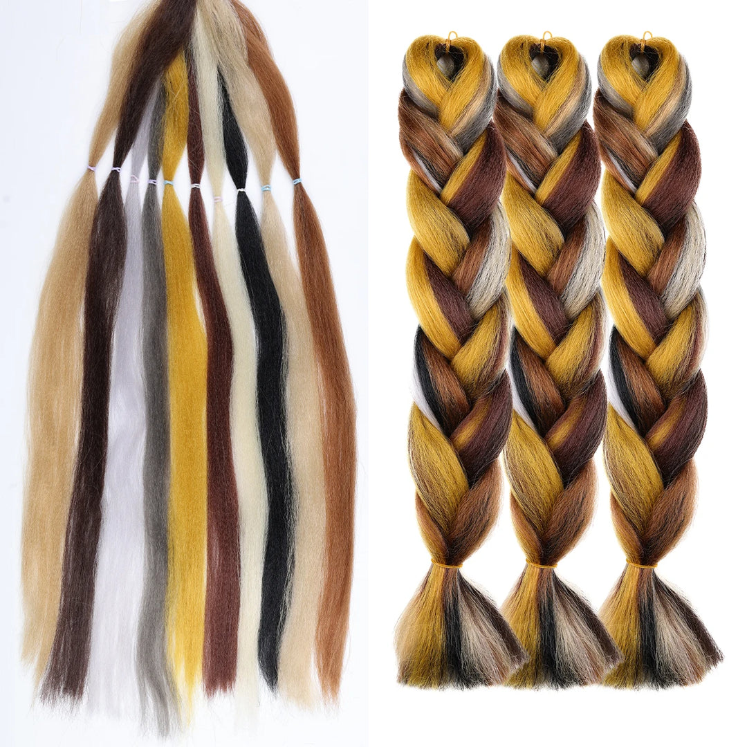 24 Inch Ombre Rainbow Jumbo Braiding Hair – Mixed Color Synthetic Extensions for Box Braids & Dreadlocks