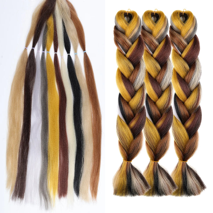 24 Inch Ombre Rainbow Jumbo Braiding Hair – Mixed Color Synthetic Extensions for Box Braids & Dreadlocks