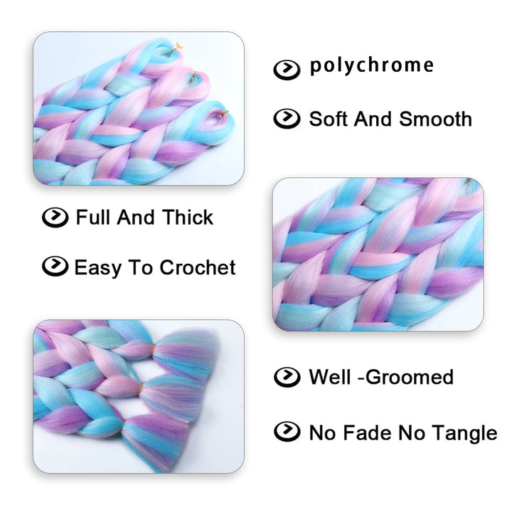 24 Inch Ombre Rainbow Jumbo Braiding Hair – Mixed Color Synthetic Extensions for Box Braids & Dreadlocks