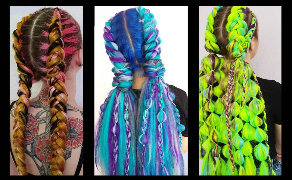🌈 Synthetic Braiding Hair 24 Inch – Jumbo Ombre Braid Extensions (Purple, Pink, Yellow, Red)