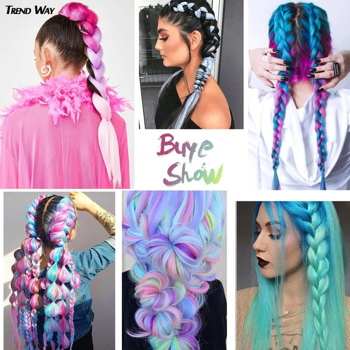 24 Inch Ombre Rainbow Jumbo Braiding Hair – Mixed Color Synthetic Extensions for Box Braids & Dreadlocks