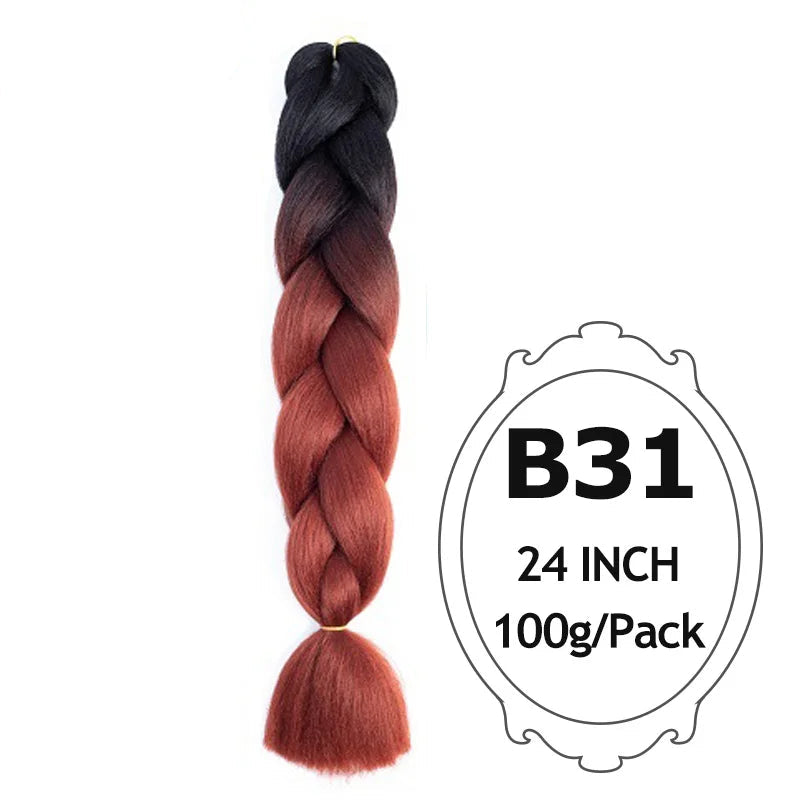 Braided hair extension with black to red ombre color