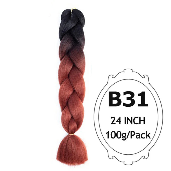 Braided hair extension with black to red ombre color