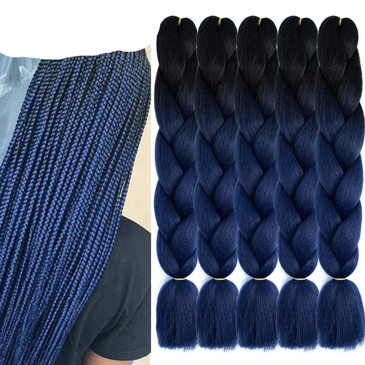 24 Inch Ombre Jumbo Braiding Hair – 5 Packs Yaki Texture Synthetic Extensions for Box Braids